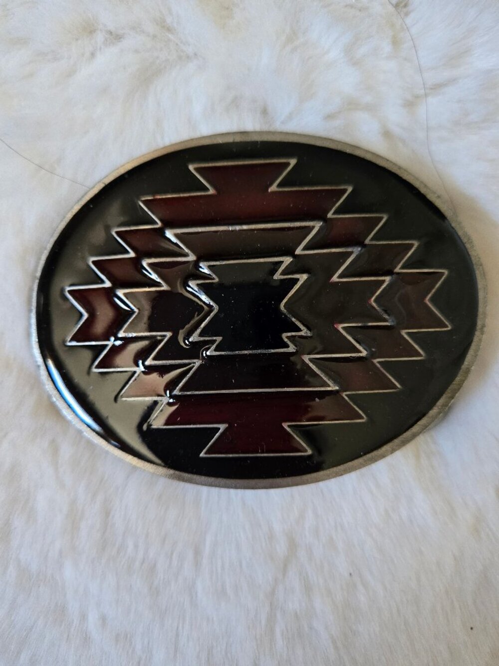 Vintage enamel Aztec belt buckle